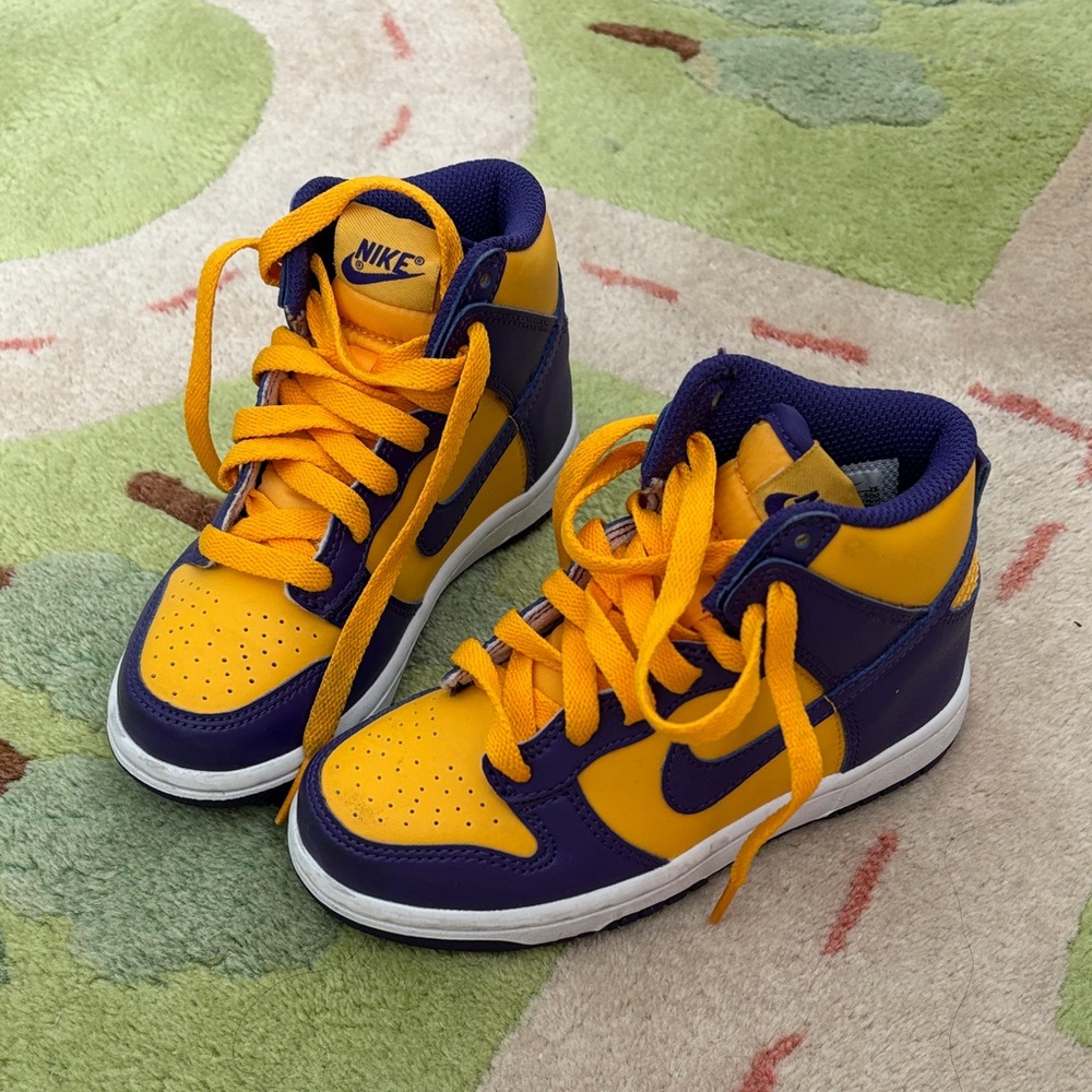 Nike Dunks Yellow and Purple Hightop Sneakers